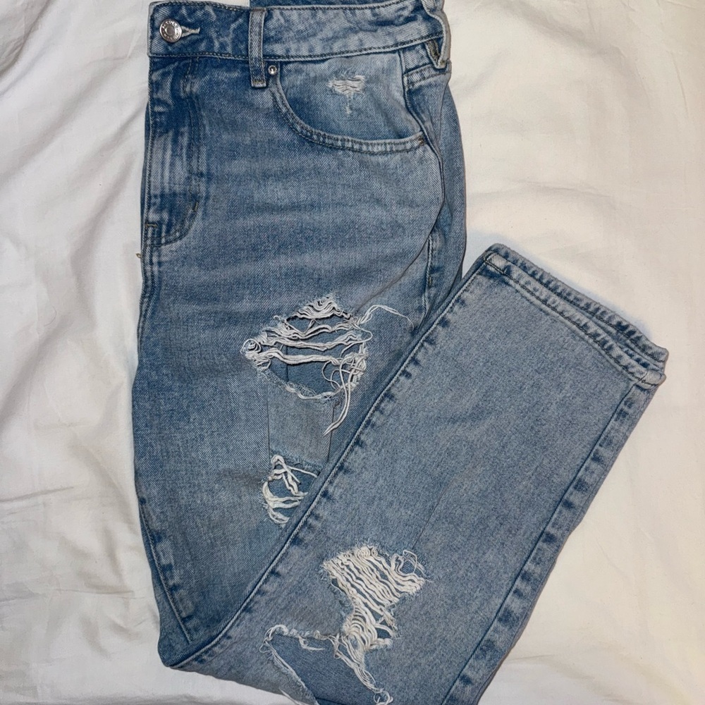 PacSun Womens High‎ Waisted Light Wash Distressed Mom Jeans Size 30 Relaxed Fit